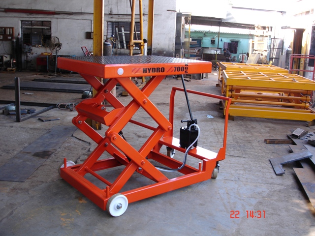 Small movable scissor lift for working platform